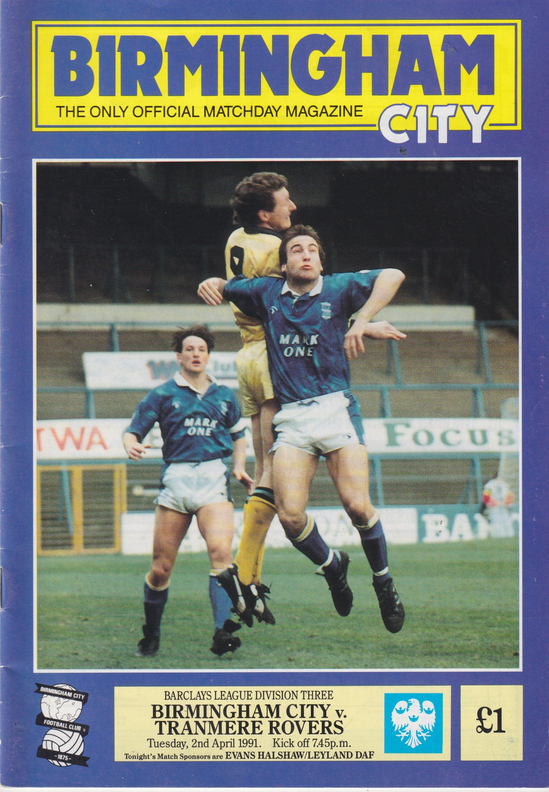 Birmingham City v Tranmere Rovers match programme